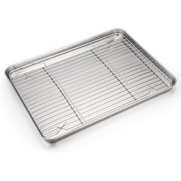 Baking Sheet and Rack Set, P&P CHEF Stainless Steel Cookie Sheet Baking Pan